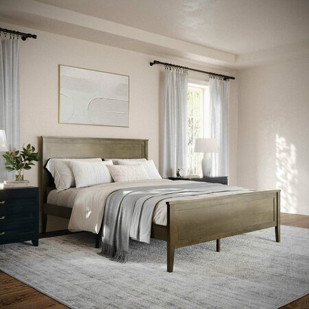 MARTHA STEWART Corbin Queen Size Solid Wood Platform Bed w/Wooden Headboard and Footboard, Brown Gray MG-090026-Q-WOAK-MS